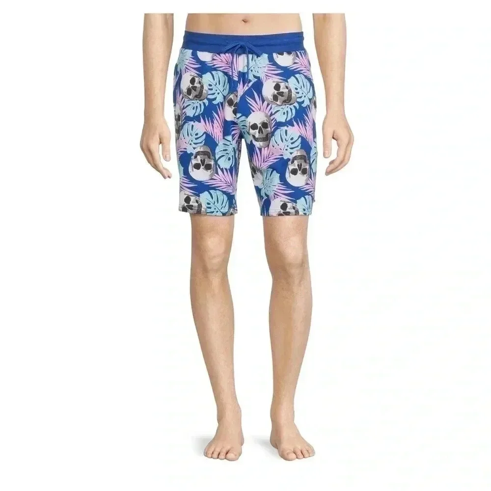 No Boundaries Men’s Lounge Shorts Tropical Palm Skulls Goth New